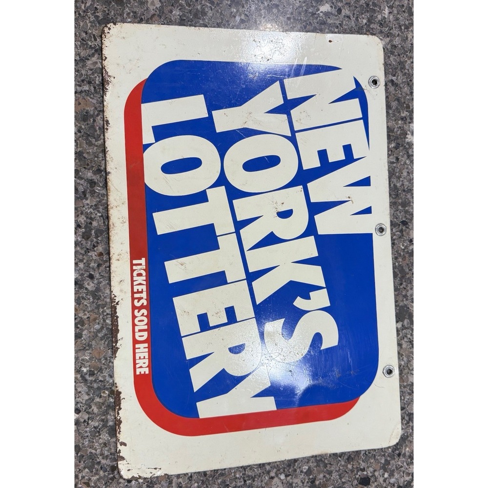 Vintage Original New York State Lottery Sign Double Sided Sign 24x18. man cave